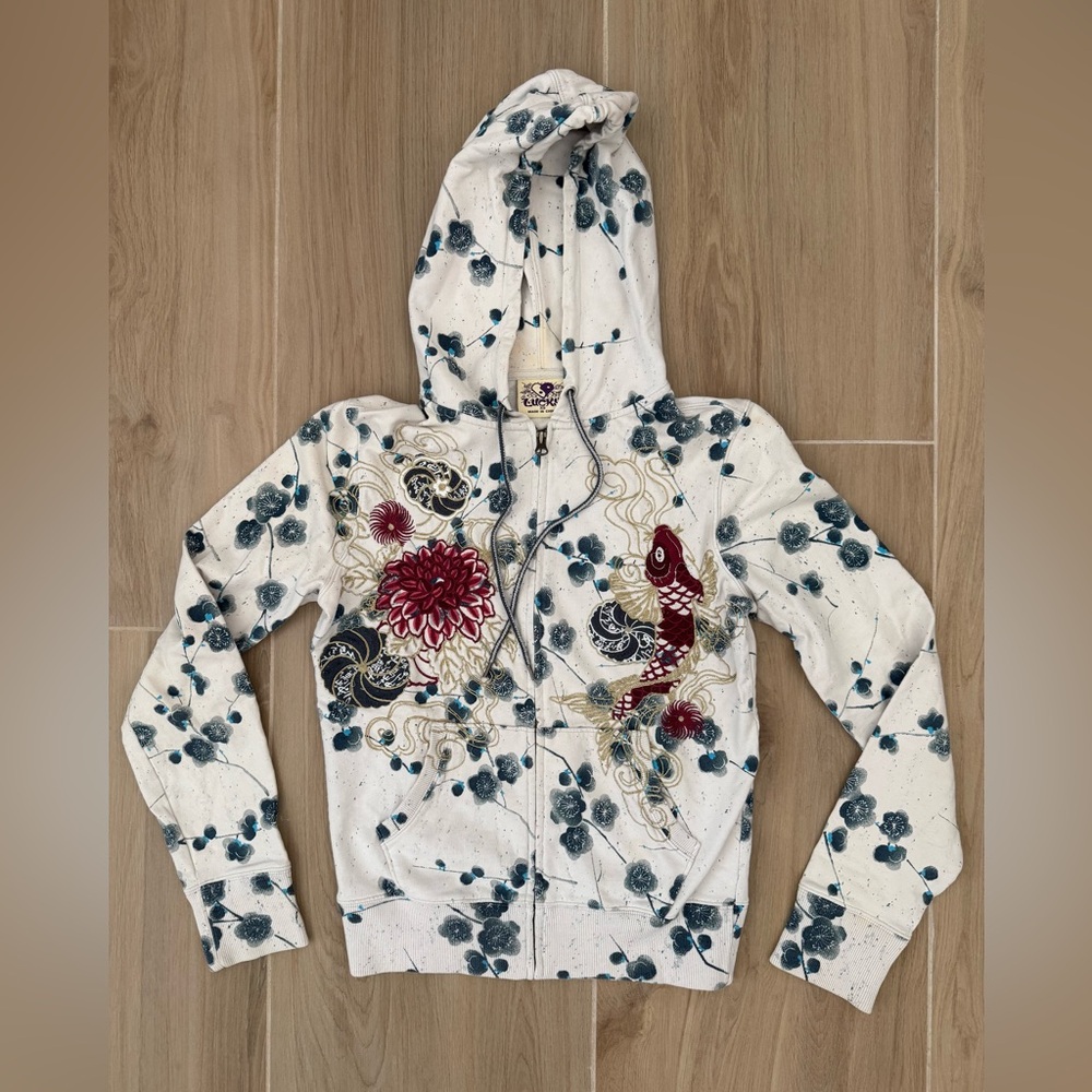 Lucky Brand White Red Embellished Long Sleeve Hoodie